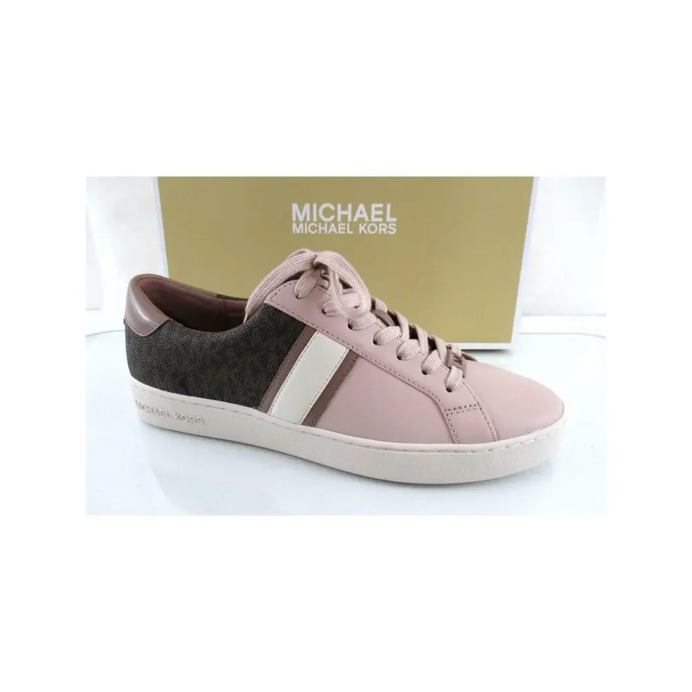 Michael Kors Irving Stripe Lace Up Designer Sneakers MK Logo Soft Pink Size 9.5